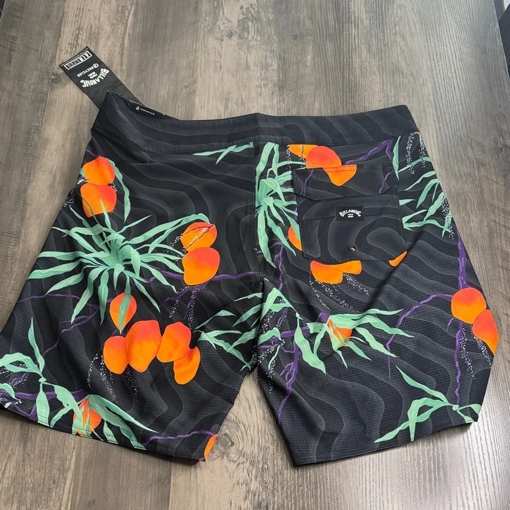 Billabong Black Board Shorts with Orange and Green Design